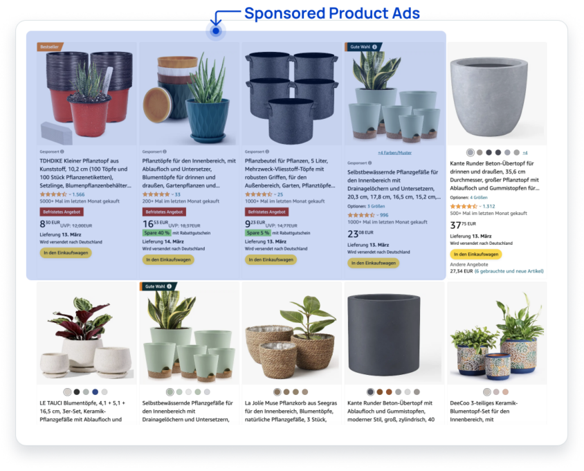 Durch Amazon Advertising und Sponsored Ads können einzelne Produkte beworben werden.
