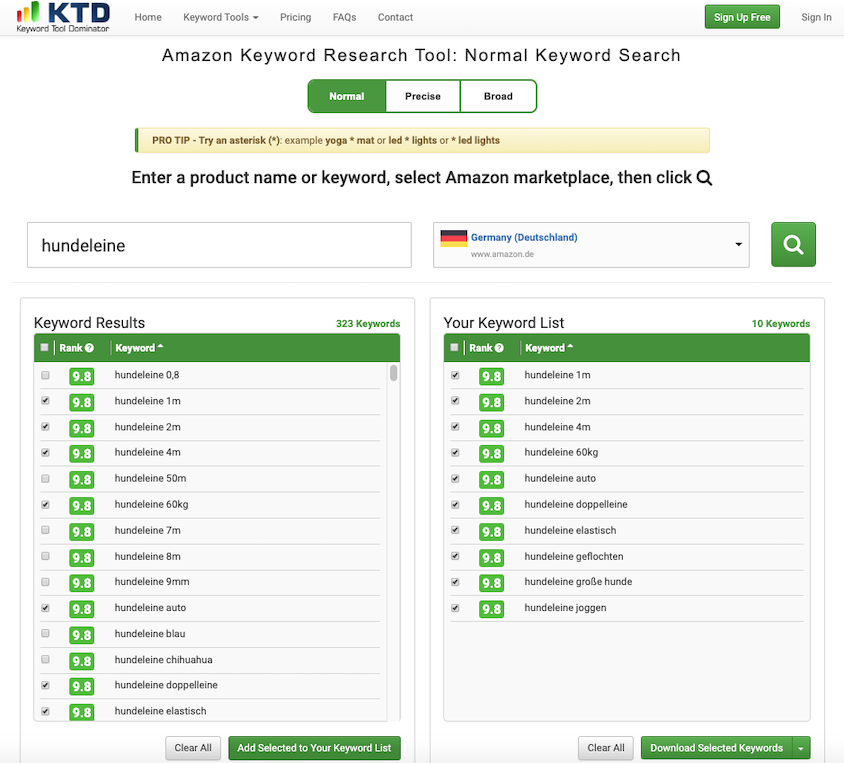 Instrumentul Keyword Tool Dominator pentru Amazon