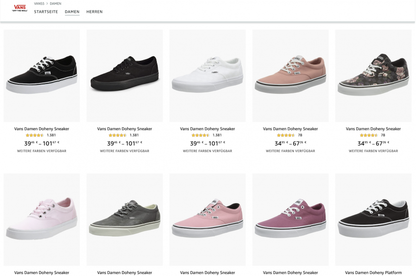 Amazon BrandStore Vans pavyzdys