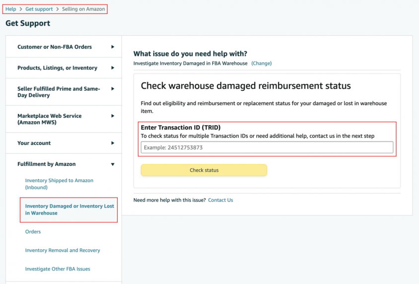 If your articles are lost or damaged in a logistics center, you can initiate the reimbursement at the Get Support page.