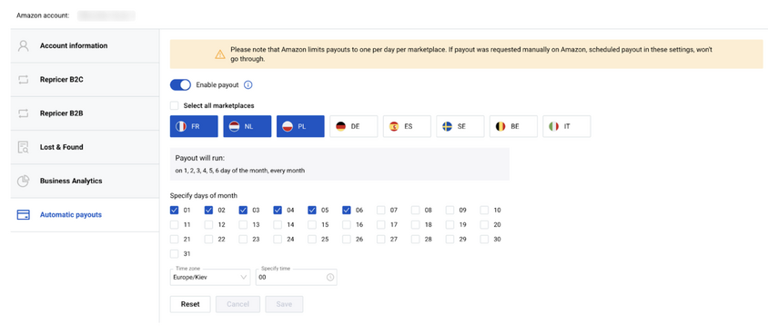 Amazon automatic payouts is a service provided at no extra charges for SELLERLOGIC users.